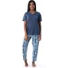 Wrangler Women’s V-Neck Short Sleeve Graphic Tee and Printed Pants Pajama Sleep Set(Dark Denim/Geo)