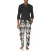 Wrangler mens Waffle Knit Top and Flannel Pajama Pant Pajama Sleep Set(Black/Cow Print)