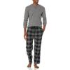 Wrangler mens Waffle Knit Top and Flannel Pajama Pant Pajama Sleep Set(Charcoal/Plaid)