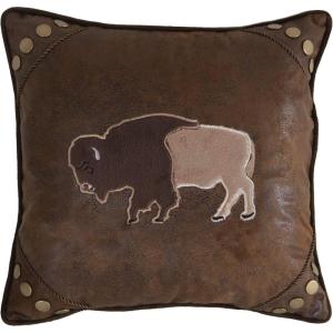 Carstens, Inc Carstens Wrangler Faux Leather Buffalo 18×18 Throw Pillow, Brown