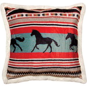 Carstens, Inc. Wrangler Black Stallion Southwestern Plush Sherpa 18″ x 18″ Throw Pillow, White