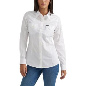 Women’s Retro Long Sleeve Cool Blue Solid Western Shirt(White)