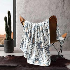 Wrangler – Blanket, Super Soft Plush Bedding, Yellowstone Inspired Throw Blanket for Couch or Bed (Navajo Light Blue, 50″ x 70″)(Dakota Grey)