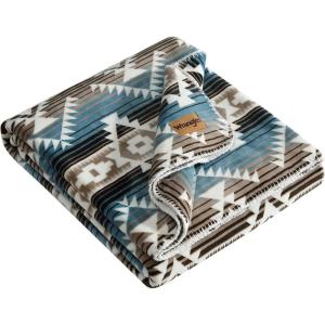 Wrangler – Blanket, Super Soft Plush Bedding, Yellowstone Inspired Throw Blanket for Couch or Bed (Navajo Light Blue, 50″ x 70″)(Jericho Turquoise)