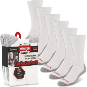 Wrangler – Mens Socks – Cushion Work Crew Socks Size 6-12(White)