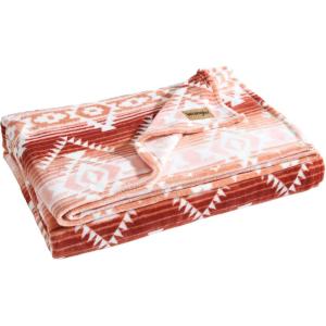 Wrangler – Queen Size Blanket, Super Soft & Reversible Plush Fleece Bedding, Throw Blanket for Couch or Bed (Glen Canyon Stripe Blue)(Jericho Peach Pink)