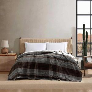 Wrangler – Queen Size Blanket, Super Soft & Reversible Plush Fleece Bedding, Throw Blanket for Couch or Bed (Glen Canyon Stripe Blue)(Nash Stripe Brown)