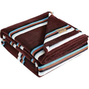 Wrangler – Queen Size Blanket, Super Soft & Reversible Plush Fleece Bedding, Throw Blanket for Couch or Bed (Glen Canyon Stripe Blue)(Western Saddle Stripe Red)