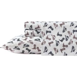 Wrangler – Twin Size Sheet Set, Ultra-Soft & Wrinkle-Resistant Bedding for Year Round Comfort, Deep Pockets, Bed Sheets with Matching Fitted Sheet & Pillowcase (Cowboy Pinstripe Blue)(Boots N Hats Brown)