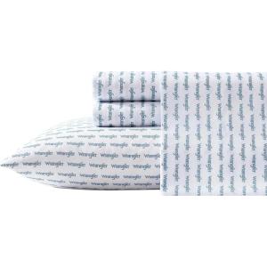 Wrangler – Twin Size Sheet Set, Ultra-Soft & Wrinkle-Resistant Bedding for Year Round Comfort, Deep Pockets, Bed Sheets with Matching Fitted Sheet & Pillowcase (Cowboy Pinstripe Blue)(Stamped Logo Blue)