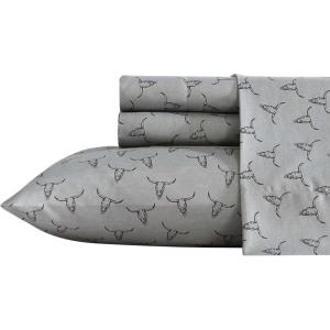 Wrangler – Twin Size Sheet Set, Ultra-Soft & Wrinkle-Resistant Bedding for Year Round Comfort, Deep Pockets, Bed Sheets with Matching Fitted Sheet & Pillowcase (Cowboy Pinstripe Blue)(Steer Skulls Grey)