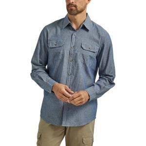Wrangler Authentics Men’s Long Sleeve Classic Woven Shirt(Dark Chambray)