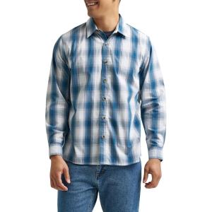 Wrangler Authentics Men’s Long Sleeve Plaid Woven Shirt(China Blue Plaid)
