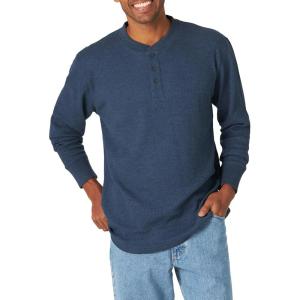 Wrangler Authentics Men’s Long Sleeve Waffle Henley(Dress Blue Heather)