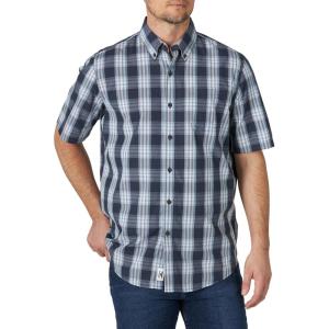 Wrangler Authentics Men’s Short Sleeve Classic Plaid Shirt(Blue Nights Plaid)