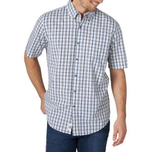 Wrangler Authentics Men’s Short Sleeve Classic Plaid Shirt(Blue Plaid)