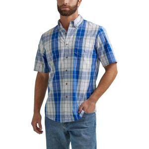 Wrangler Authentics Men’s Short Sleeve Classic Plaid Shirt(Bright White)