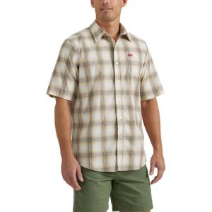 Wrangler Authentics Men’s Short Sleeve Classic Plaid Shirt(Pale Khaki Plaid)