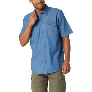 Wrangler Authentics mens Short Sleeve Classic Woven Shirt(Mid Wash)