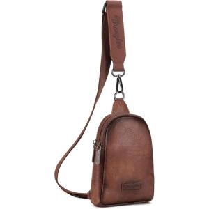 Wrangler Crossbody Sling Bag for Women Fanny Packs Chest Bags for Travel(Classic-dark Brown Distressed)