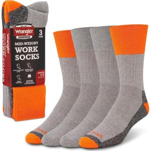 Wrangler Hi-Vis Work Socks for Men – Cushioned Crew Boot Socks with Arch Support, Reinforced Heel & Toe – Size 6-12(Grey Heather/Orange)