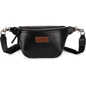 Wrangler Large Fanny Packs for Women Waist Bag Travel Belt Bags Crossbody Sling Purse Brown(A-Black)
