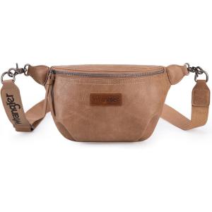 Wrangler Large Fanny Packs for Women Waist Bag Travel Belt Bags Crossbody Sling Purse Brown(A-Khaki)
