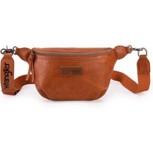 Wrangler Large Fanny Packs for Women Waist Bag Travel Belt Bags Crossbody Sling Purse Brown(A-Light Brown)