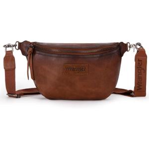 Wrangler Large Fanny Packs for Women Waist Bag Travel Belt Bags Crossbody Sling Purse Brown(B-Distressed Brown)