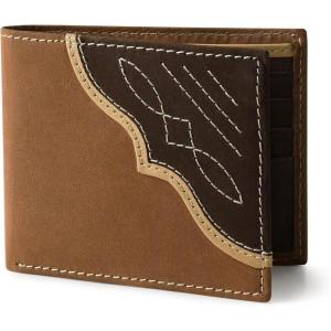 Wrangler Men’s Bifold Wallet with Contrast Corner Patch, Genuine Leather, Gift for Him(Brown)