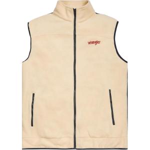 Wrangler Men’s Big and Tall Polar Fleece Zip Up Sleeveless Vest(Lt Beige/Navy)