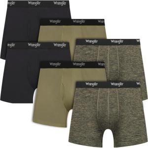 Wrangler Men’s Cooling Boxer Briefs, 6” Inseam, Moisture-Wicking, Stretch Fabric, Pack of 6, Quick Dry(Olive/Black/Heather Green)