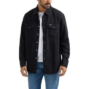Wrangler Men’s Denim Light Wash Long Sleeve Snap Shirt(Black Denim)