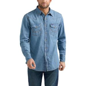 Wrangler Men’s Denim Light Wash Long Sleeve Snap Shirt(Light Wash Denim)