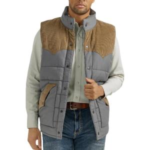 Wrangler Men’s Fence Post Western Yoke Snap Puffer Vest – 112353406 X-