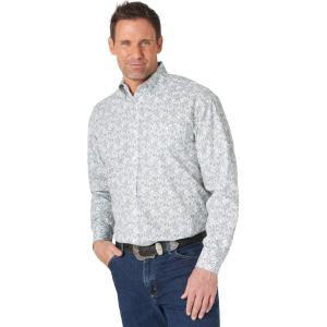 Wrangler Mens George Strait Solid Black Long Sleeve Button Down Shirt(White Grey)