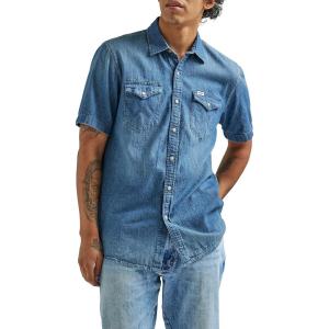 Wrangler Men’s Long Sleeve Denim Western Snap Shirt(Medium Wash)