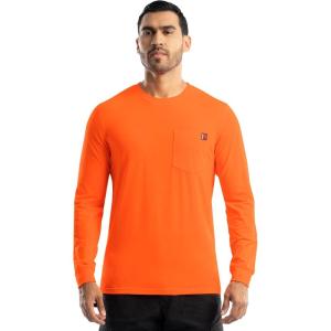 Wrangler Mens Long Sleeve Pocket T-Shirt with UPF(Orange)