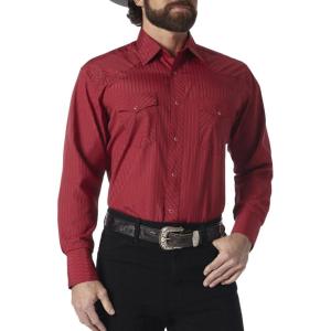 Wrangler Mens Sport Western Two Pocket Long Sleeve Snap Shirt(Wine)