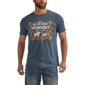 Wrangler Men’s Western Crew Neck Short Sleeve Tee Shirt(Midnight Navy Heather)