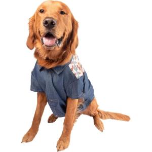 Wrangler Pet Yoke Denim Dog Shirt – Western Style Dog Clothes – Lightweight Dog Outfits for Stylish Pups – Comfortable & Machine Washable (MB, L)(Medium Blue)