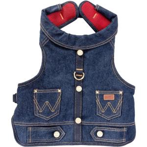 Wrangler Rope Denim Dog Vest Harness – Breathable Dog Vest with Mesh Lining – Machine Washable Dog Winter Jacket for Easy Cleaning, Layer Over Dog Sweater (Dark Wash, L)(Dark Denim Wash)