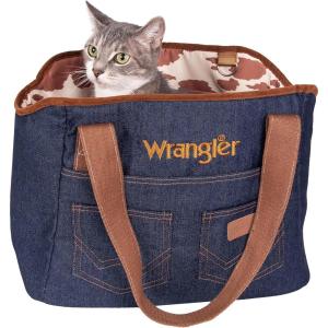Wrangler Rope Denim Small Pet Carrier Tote Bag – Stylish & Durable Dog Purse for Cats & Dogs – Machine Washable Dog Carriers for Small Pets with 3 Pockets for Dog Accessories
