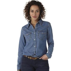 Wrangler Women’s Denim Snap Shirt(Mid Denim)