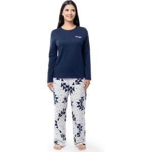 Wrangler Women’s Jersey Top and Flannel Pant Sleep Pajama Set(Blue/Floral Patchwork Quilt)