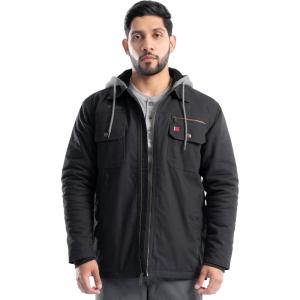 Wrangler mens Quilted Lined Jacket With Sherpa Hood(Black)
