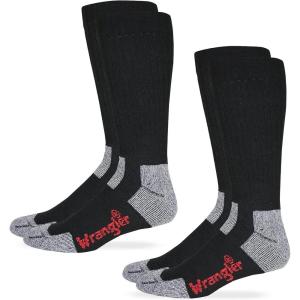 Wrangler mens Steel Toe Boot Ultra-dri Work Crew Socks 2 Pair Pack(Black)