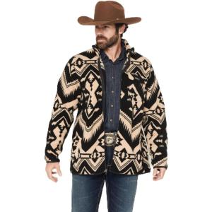 Wrangler Men’s Lightweight Full Zip Southwestern Print Sherpa Jacket Black Medium