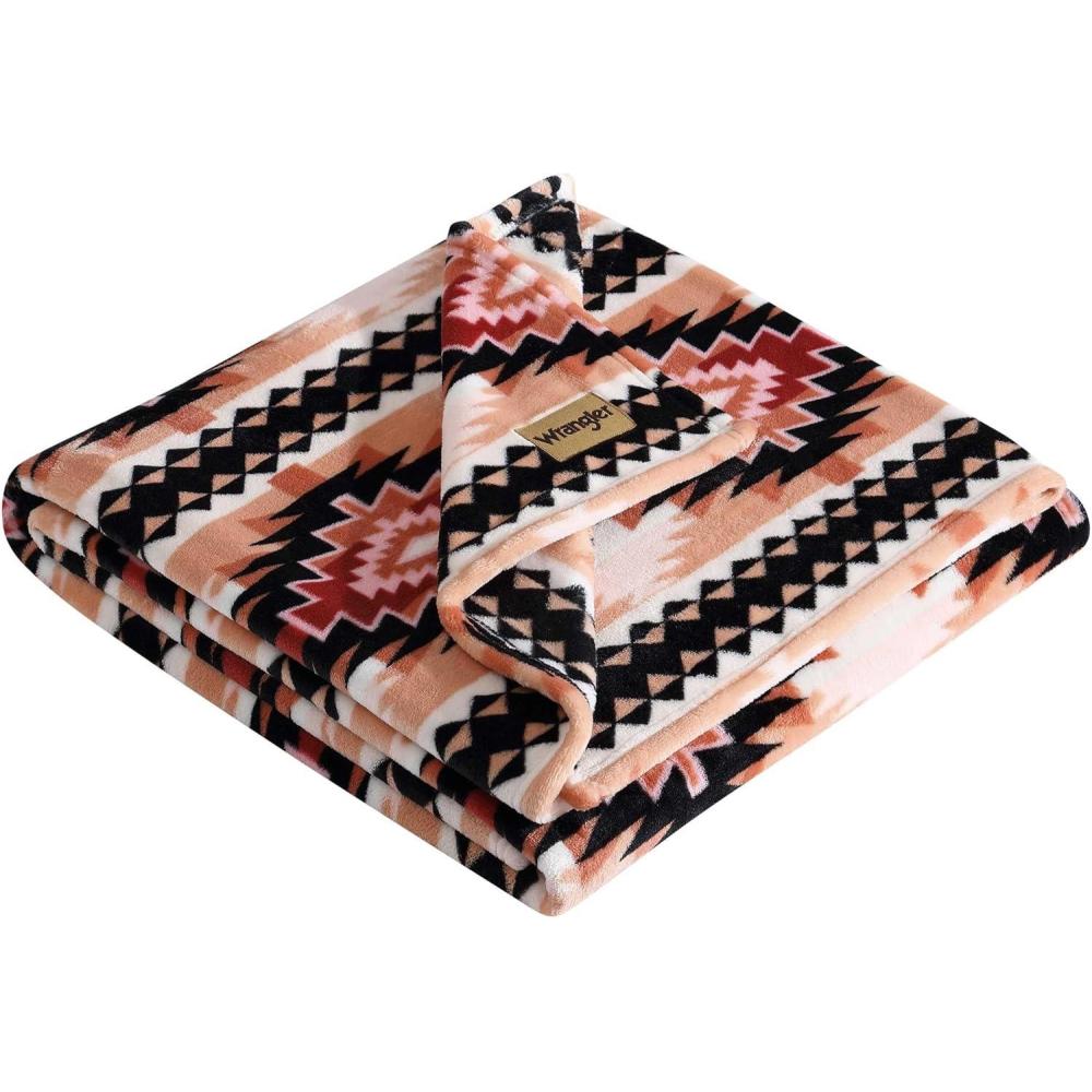 imageWrangler  Blanket Super Soft Sherpa Bedding with Corduroy Reverse Yellowstone Inspired Throw Blanket for Couch or Bed Coyote Sands Orange 50quot x 60quotPlains Creek Pink