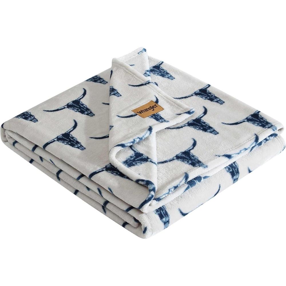 imageWrangler Blanket Super Soft Sherpa Bedding with Corduroy Reverse Yellowstone Inspired Throw Blanket for Couch or Bed Coyote Sands Orange 50quot x 60quotPlains Creek Blue